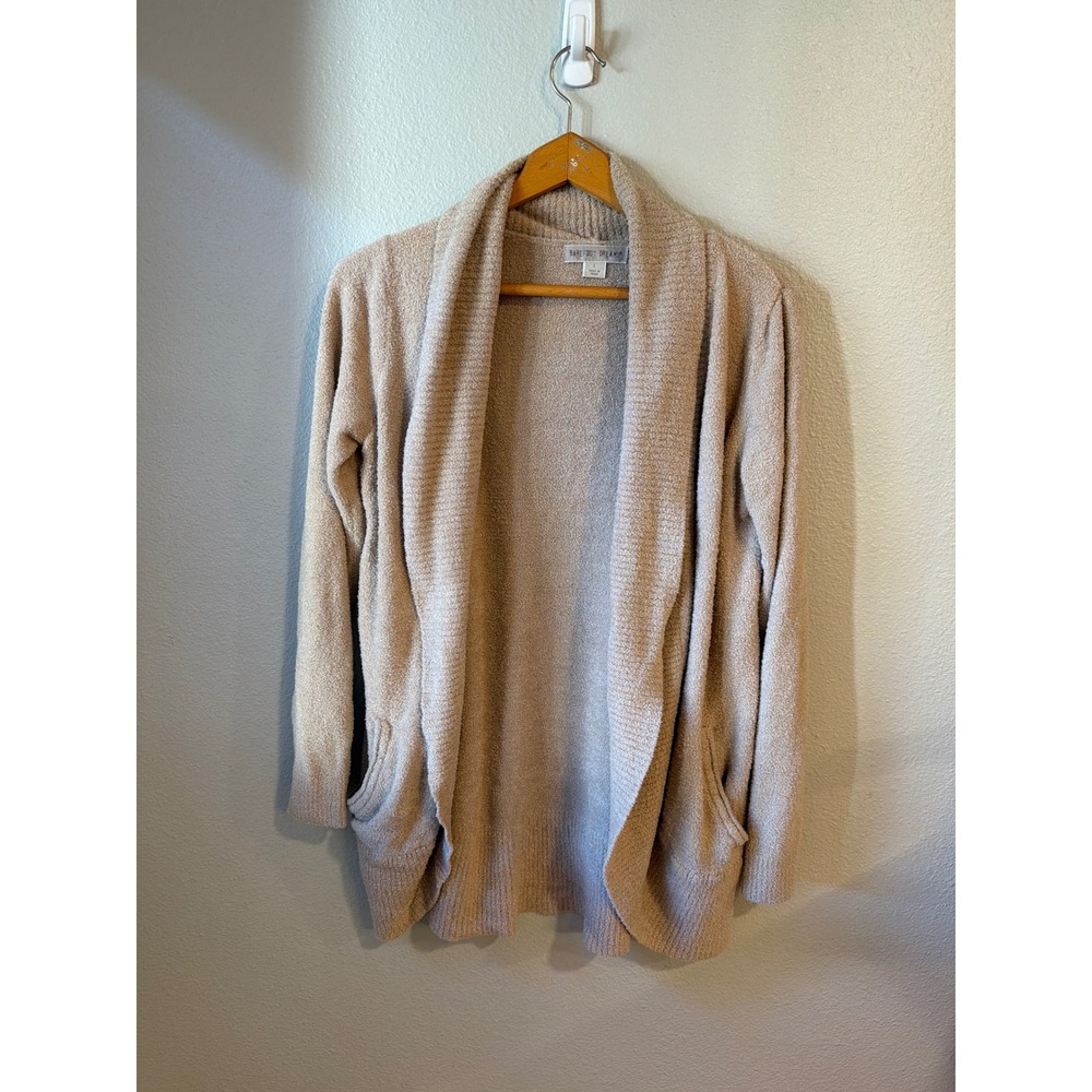 Barefoot Dreams Cardigan Women L Tan CozyChic Ribbed Shawl‎ Open Front